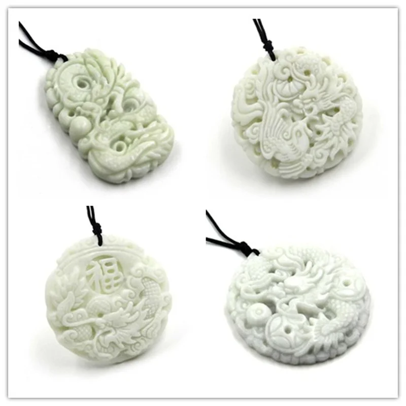 Women Accessories Trendy - Natural White jade Dragon Phoenix Pendant