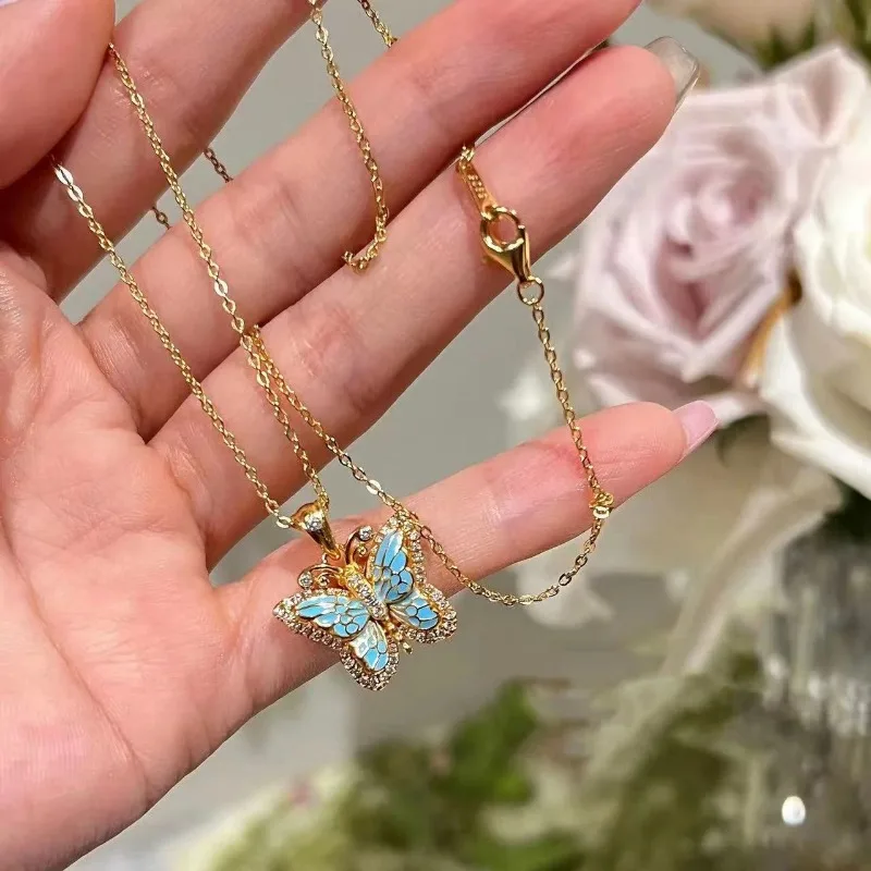 Layered Necklace Set - Gentle style trend colorful double-layer butterfly