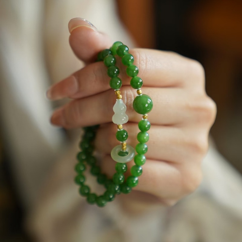 Women Accessories To Gift - Natural Jade Green Double Circle Gourd