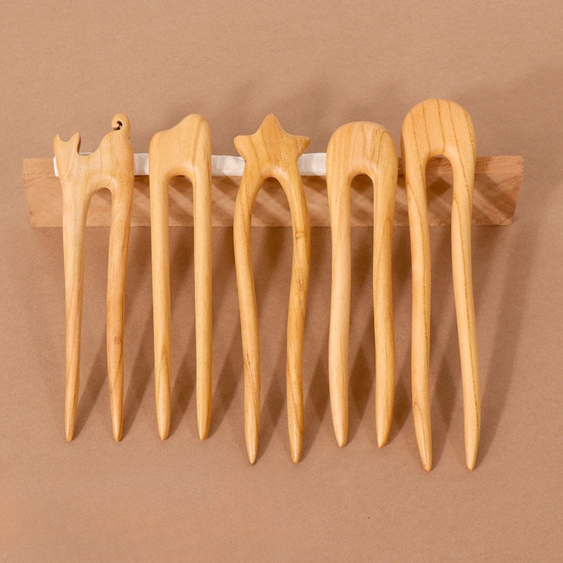 Hair Fork Stick - Peach Wood U-shaped Hairpin Ancient Style